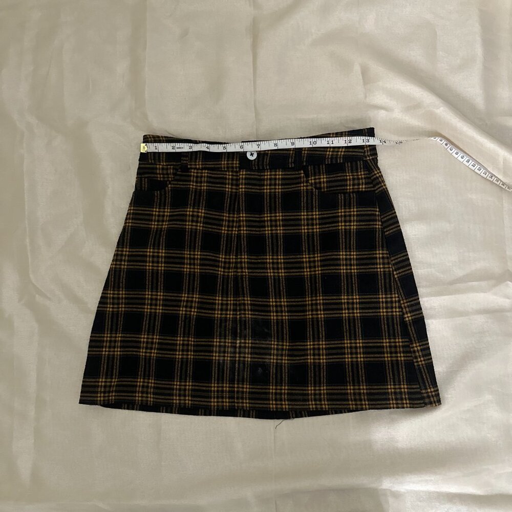 high waisted A-line brown and black tartan mini skirt - Picture 6 of 7